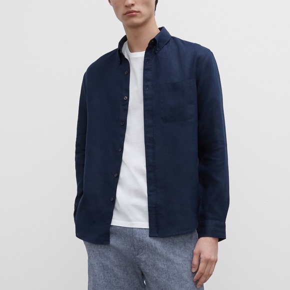 LS Button Down Slim Solid Linen Shirt -New With Tags -NEVER WORN -Dk Navy